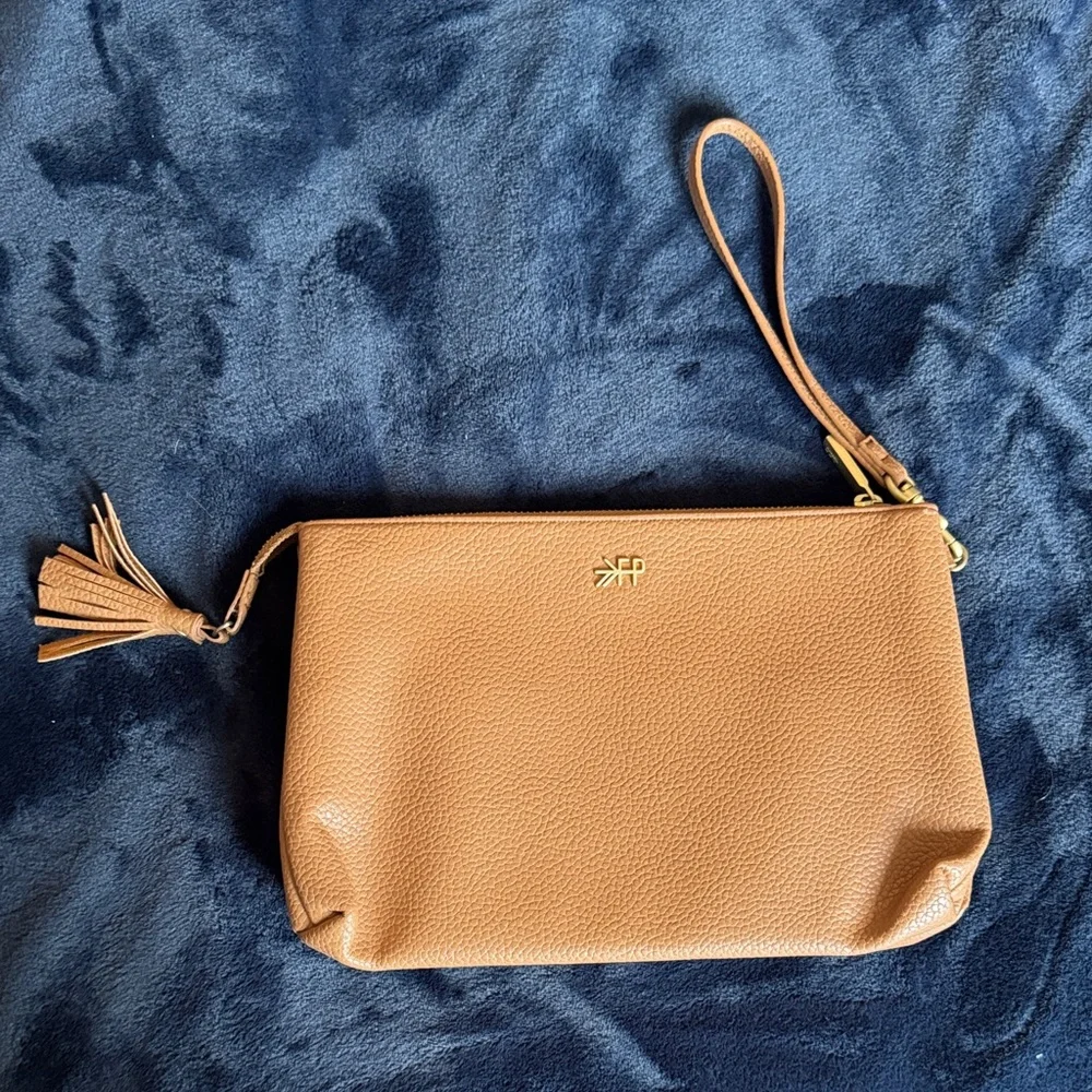 Freshly Picked Tan Leather Wristlet Clutch